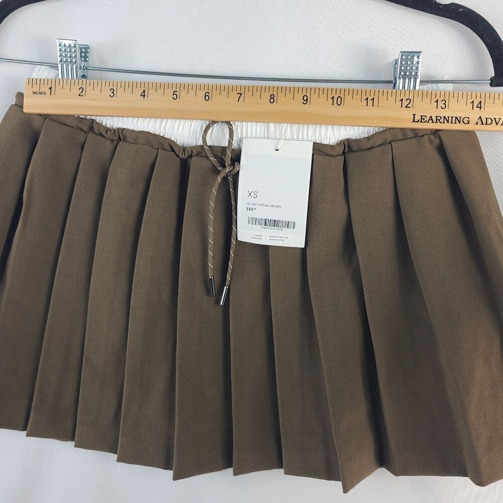 Oak & Fort Womens Pleated Mini Skirt With Drawstring Waistband Teak Brown Sz XS - Picture 4 of 7